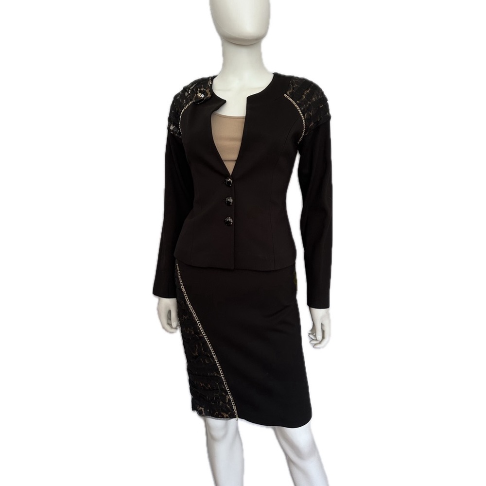 NWT POLEN POE 3PC SET SUIT COLLARLESS BLAZER/PENCIL SKIRT/TOP ANIMAL PRINT LINED